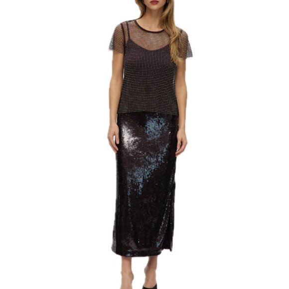 NEW Rachel Zoe Sheer Mesh Tee Adorned with All Over Rhinestones Womens M - Picture 6 of 16